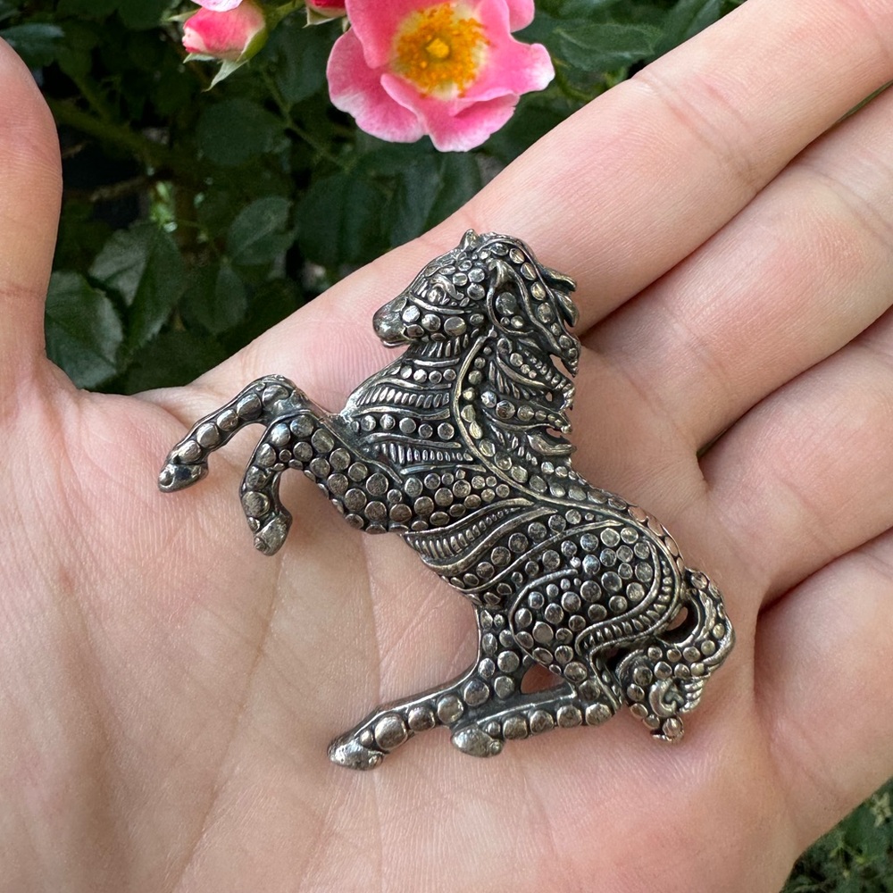 925 Oxidized Sterling Silver Horse Pin Brooch